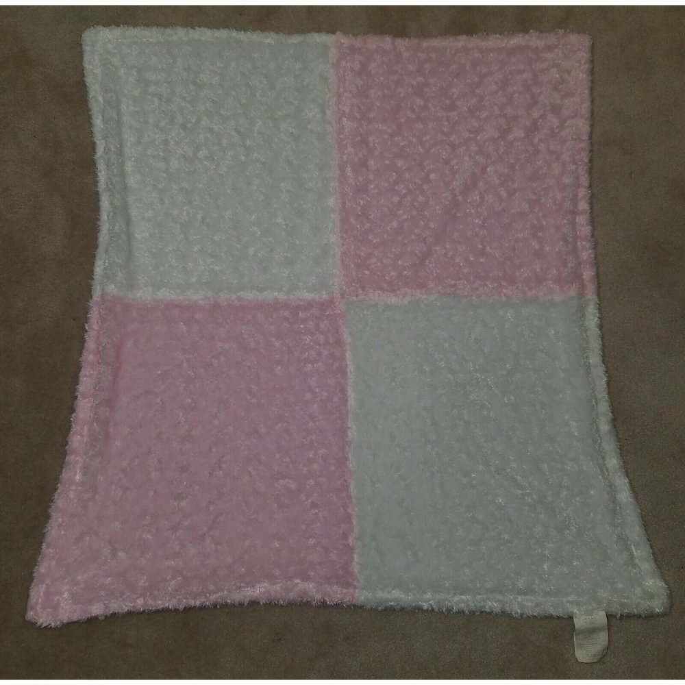 Baby by Bon Bebe Pink White Patchwork Fleece Baby Blanket Lovey SOFT 30x34